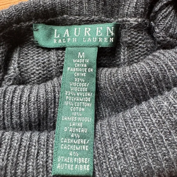 Lauren by Ralph Lauren Gray Cable Knit Turtleneck Sweater - Picture 2 of 6